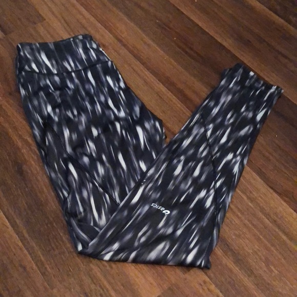 Asics Pants - ASICS black/grey/white leggings full length